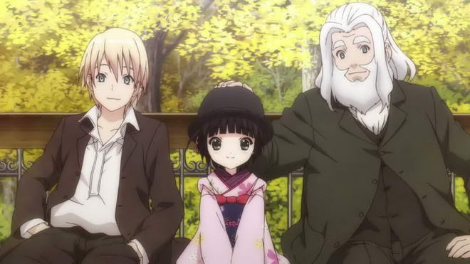 The main cast of Ikoku Meiro no Croisee: Claude, Yune, and Oscar